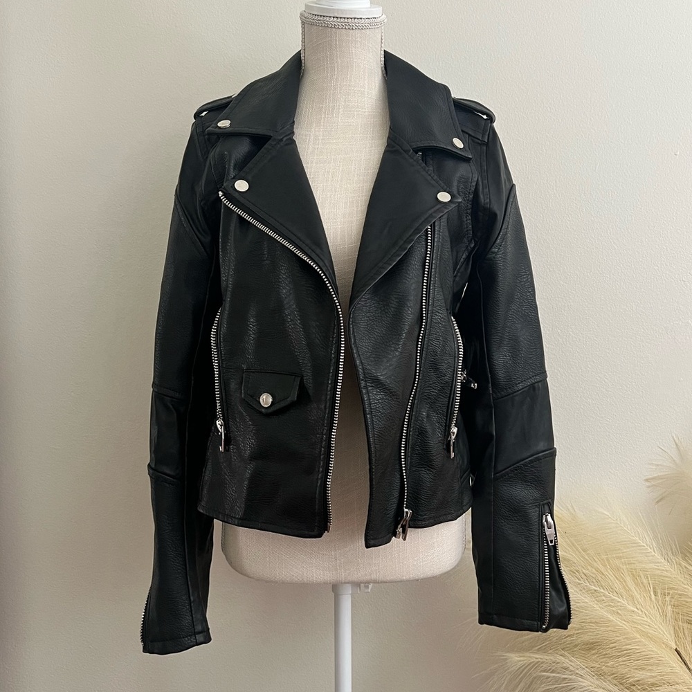Black Faux Leather Blank NYC Moto Jacket